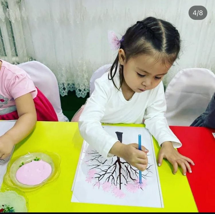 Шығармашылық саласы. Дәстүрден тыс сурет салу. Гүлденген сакура. "Ақерке" ортаңғы топ